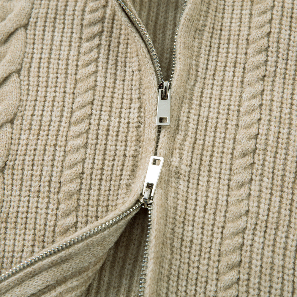 Trendy Twisted Texture Zipper Knit Cardigan