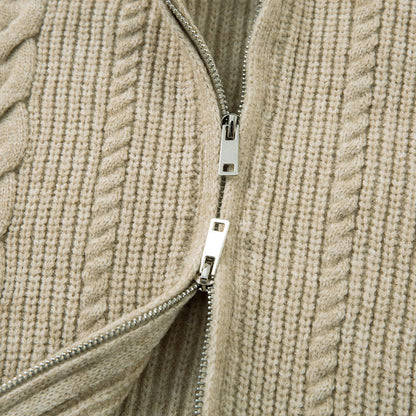 Trendy Twisted Texture Zipper Knit Cardigan