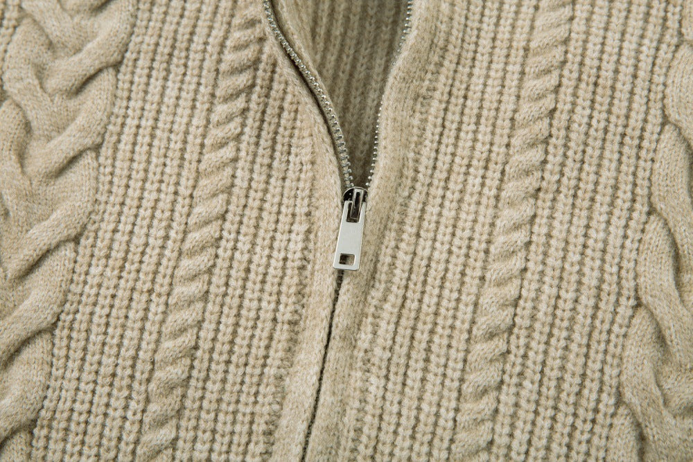 Trendy Twisted Texture Zipper Knit Cardigan