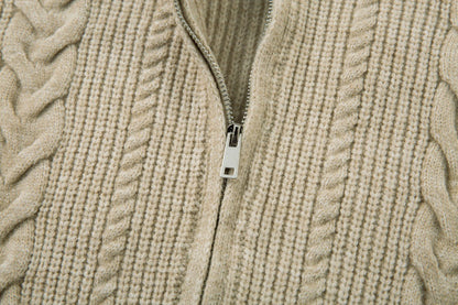 Trendy Twisted Texture Zipper Knit Cardigan