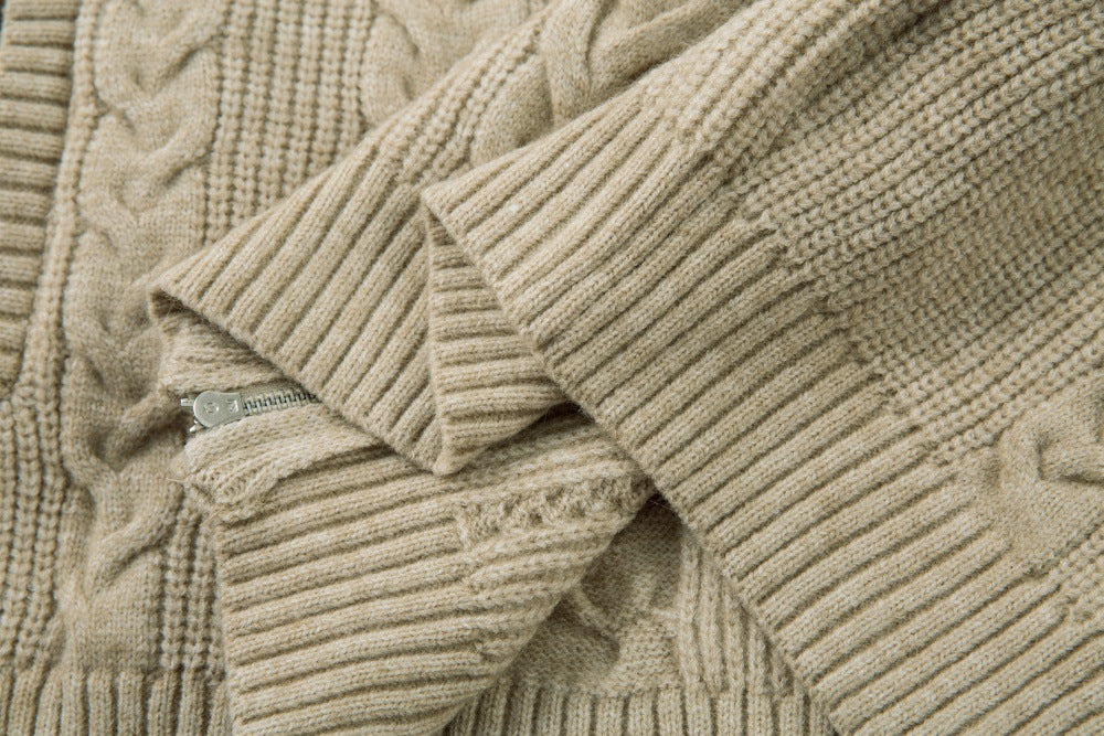 Trendy Twisted Texture Zipper Knit Cardigan