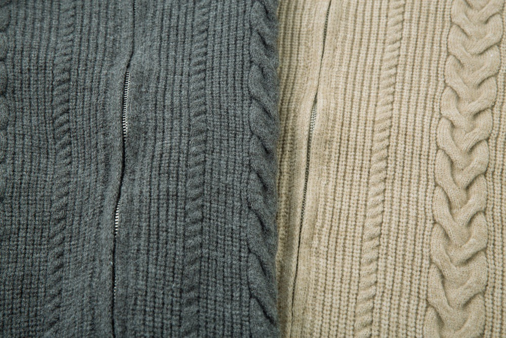 Trendy Twisted Texture Zipper Knit Cardigan