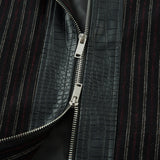 Crocodile Pattern Punk Style Stripe Leather Jacket