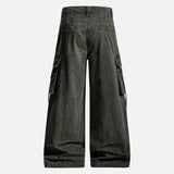 Streetwear Pleated Design Wide Leg Denim Jeans