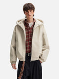 American Lovers Wool Collar Hooded Faux Fur Jacket