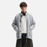 Streetwear Solid Color Sheep Wool Cardigan