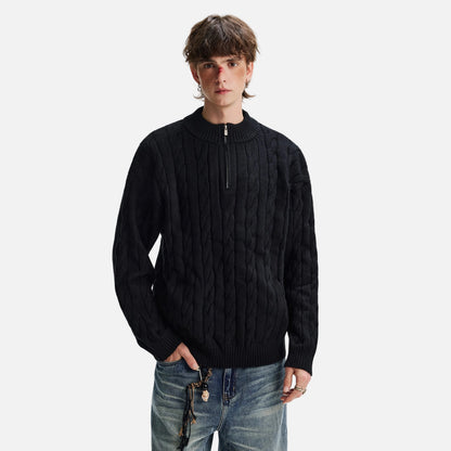 Cozy Solid Color Twist Knit Half-Zipper Sweater