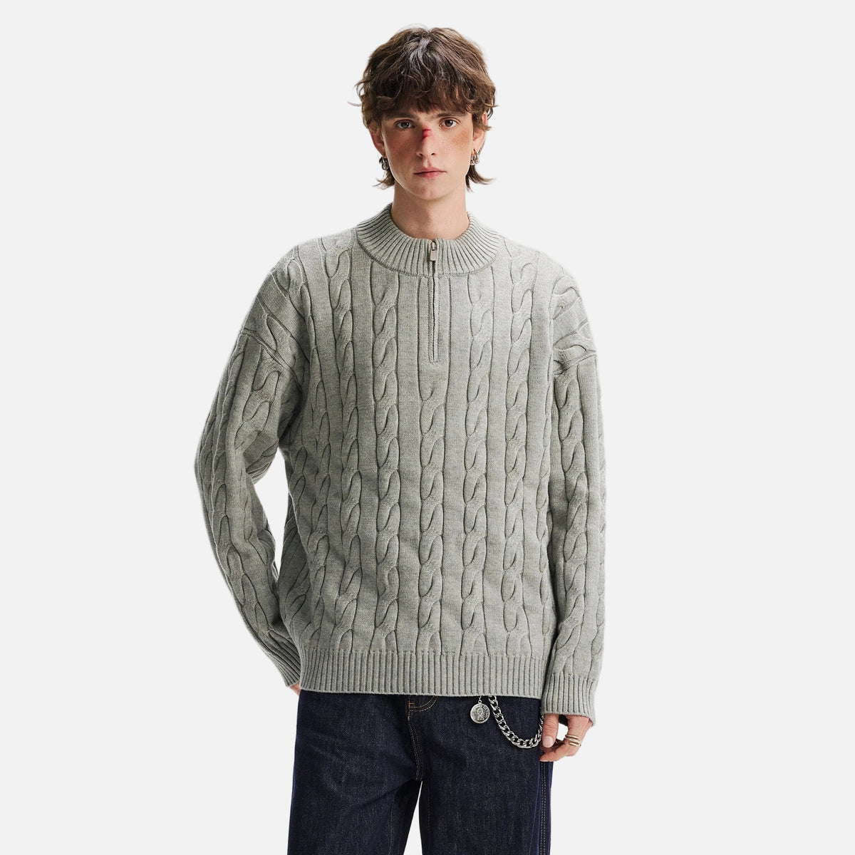 Cozy Solid Color Twist Knit Half-Zipper Sweater