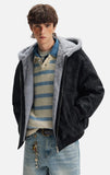 American Lovers Wool Collar Hooded Faux Fur Jacket