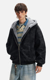 American Lovers Wool Collar Hooded Faux Fur Jacket