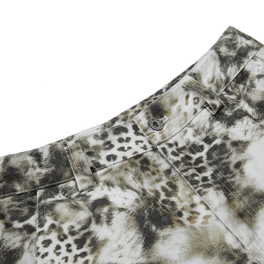 Streetwear Leopard Camo Tie Dye Cargo Jeans