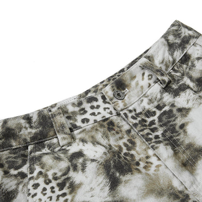 Streetwear Leopard Camo Tie Dye Cargo Jeans