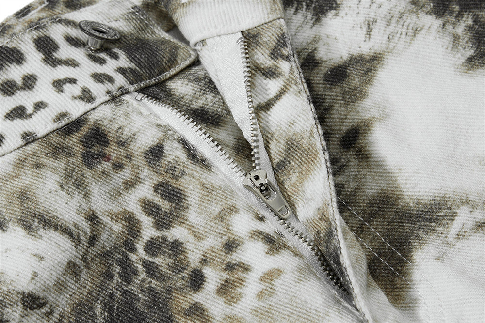 Streetwear Leopard Camo Tie Dye Cargo Jeans