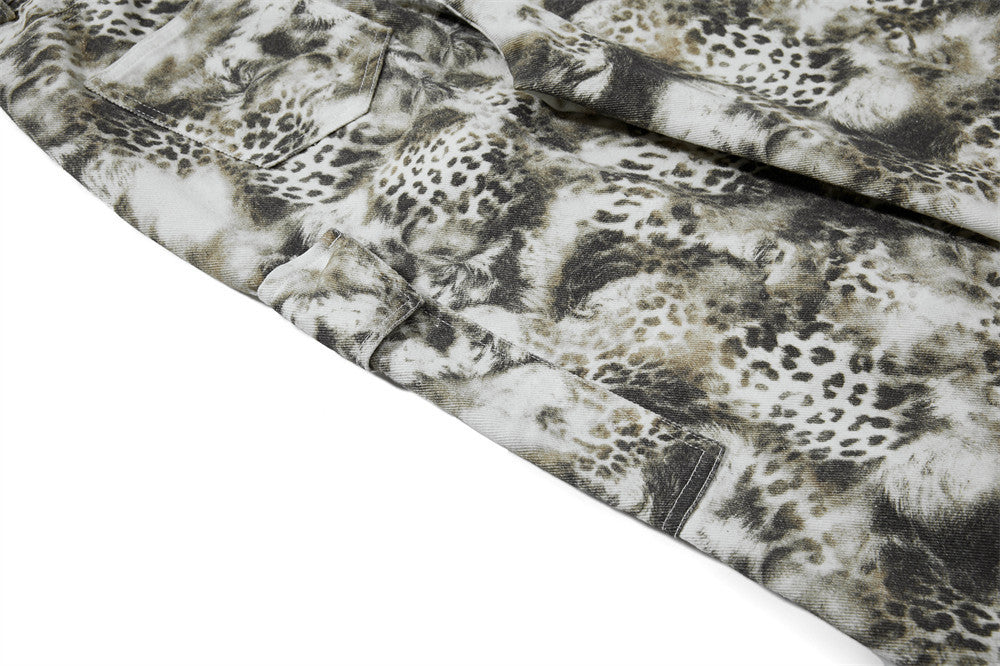 Streetwear Leopard Camo Tie Dye Cargo Jeans