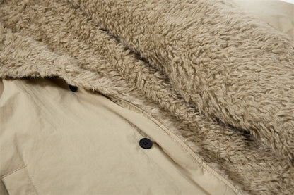 Luxurious Velvet High Collar Padded Faux Fur Jacket