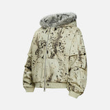 Leopard Print Tie Dye Fur Hooded Padded Jacket