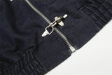 Streetwear Airplane Buckle Design Denim Jacket