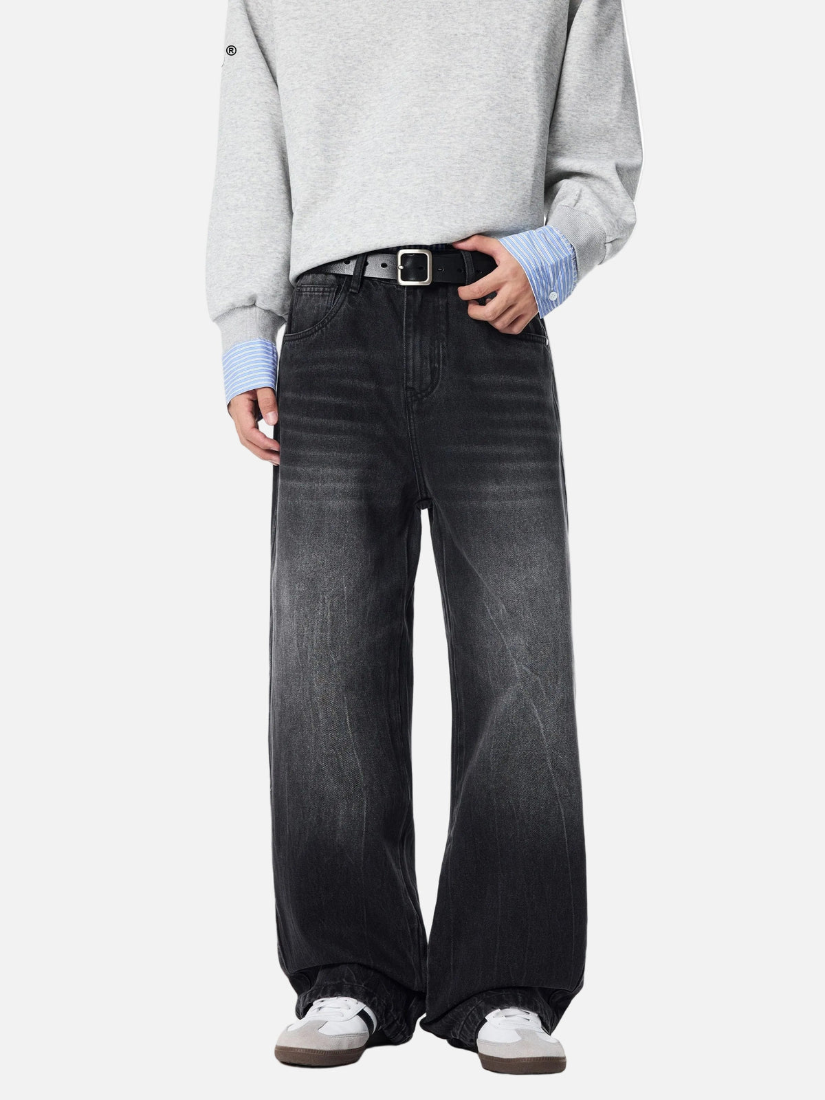 Cleanfit Whiskers Wide Leg Washed Jeans