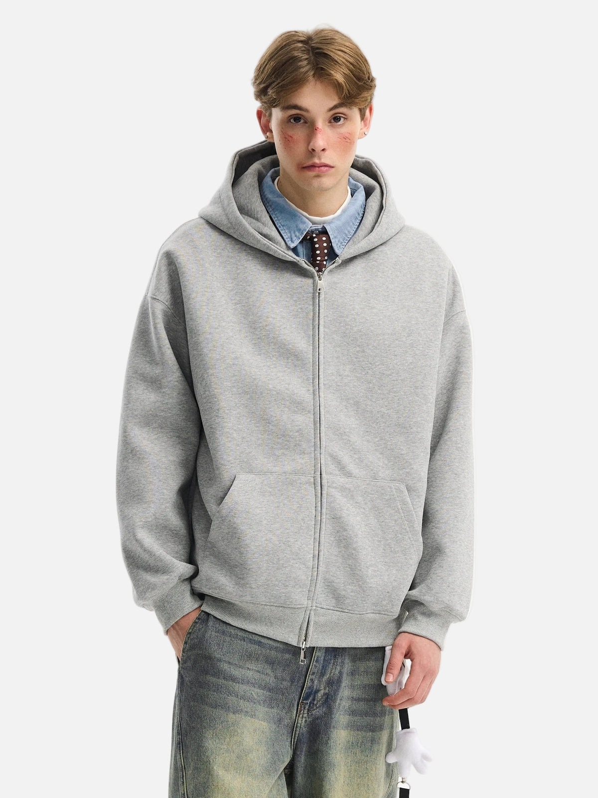 Retro Heavy Solid Color Hooded Double Zipper Sweatshirt
