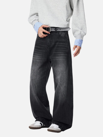 Cleanfit Whiskers Wide Leg Washed Jeans