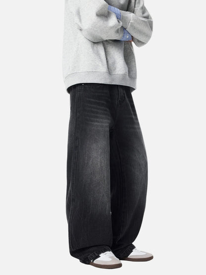 Cleanfit Whiskers Wide Leg Washed Jeans