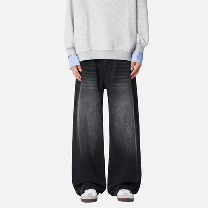 Cleanfit Whiskers Wide Leg Washed Jeans