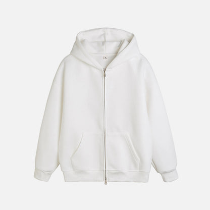 Retro Heavy Solid Color Hooded Double Zipper Sweatshirt