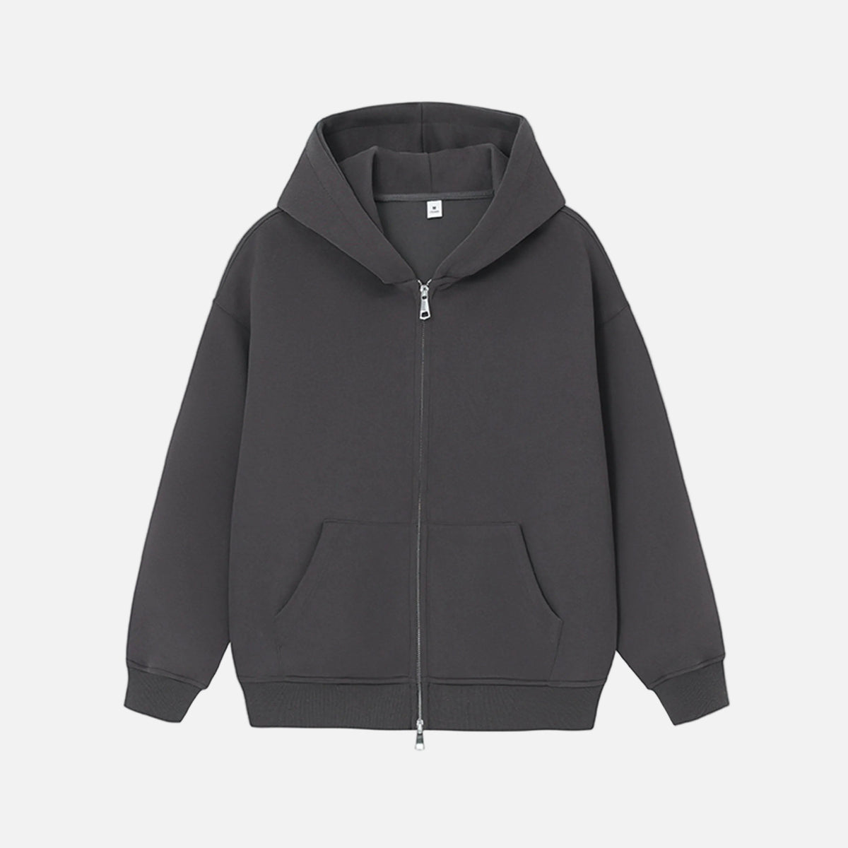 Retro Heavy Solid Color Hooded Double Zipper Sweatshirt