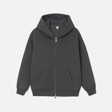 Retro Heavy Solid Color Hooded Double Zipper Sweatshirt
