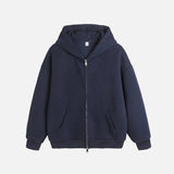 Retro Heavy Solid Color Hooded Double Zipper Sweatshirt