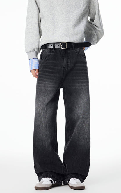 Cleanfit Whiskers Wide Leg Washed Jeans
