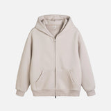 Retro Heavy Solid Color Hooded Double Zipper Sweatshirt