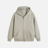 Retro Heavy Solid Color Hooded Double Zipper Sweatshirt