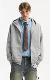 Retro Heavy Solid Color Hooded Double Zipper Sweatshirt