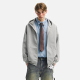 Retro Heavy Solid Color Hooded Double Zipper Sweatshirt