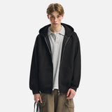 Retro Heavy Solid Color Hooded Double Zipper Sweatshirt
