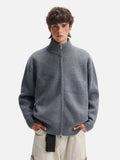 American Style Vertical Collar Double Zipper Knitwear Cardigan
