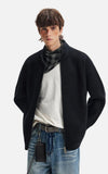 American Style Vertical Collar Double Zipper Knitwear Cardigan