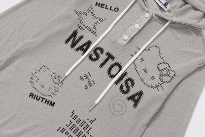 DAXUEN Cropped hooded long-sleeve top with pixelated graphics