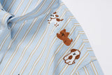 DAXUEN Light blue short-sleeved striped shirt with puppy embroidery