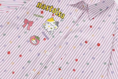 DAXUEN Pastel polka dot embroidered button-up shirt