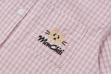 DAXUEN Pink plaid short-sleeved collared shirt with cat embroidery
