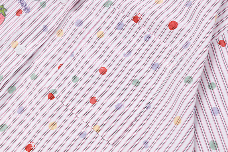 DAXUEN Pastel polka dot embroidered button-up shirt