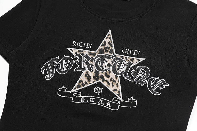 DAXUEN Leopard star graphic t-shirt with gothic text