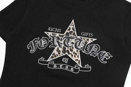 DAXUEN Leopard star graphic t-shirt with gothic text