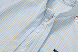 DAXUEN Light blue short-sleeved striped shirt with puppy embroidery