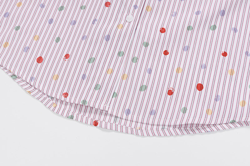 DAXUEN Pastel polka dot embroidered button-up shirt