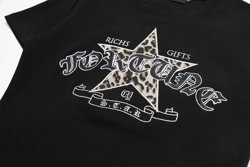DAXUEN Leopard star graphic t-shirt with gothic text