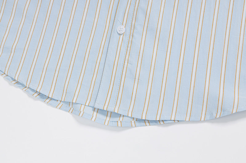 DAXUEN Light blue short-sleeved striped shirt with puppy embroidery