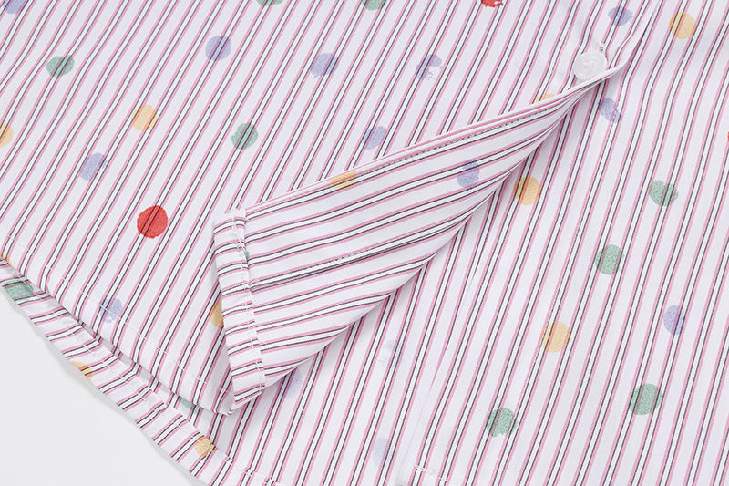 DAXUEN Pastel polka dot embroidered button-up shirt